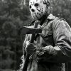 jason voorhees with a white mask and axe