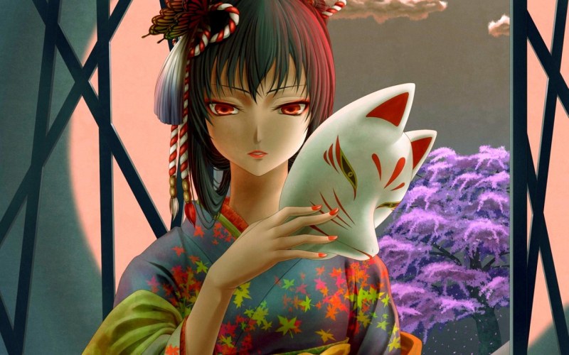 anime divinity with kitsune mask